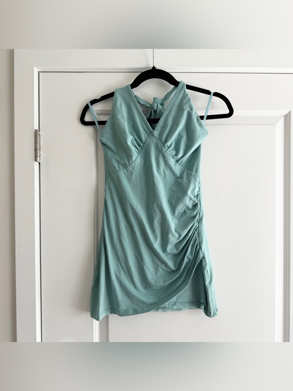 Superdown Light Blue Fitted Halter V Neck Top